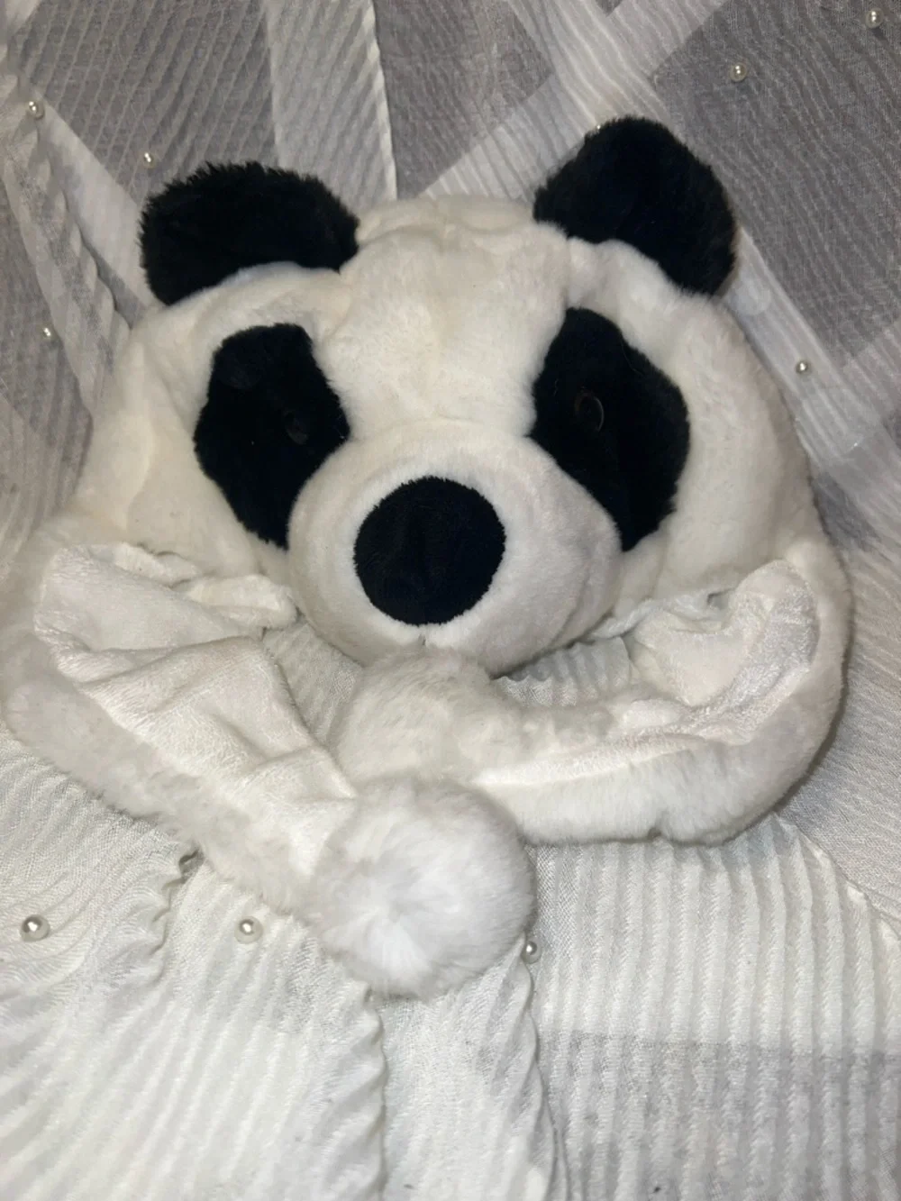 Panda Plush Hooded Hat - White and Black